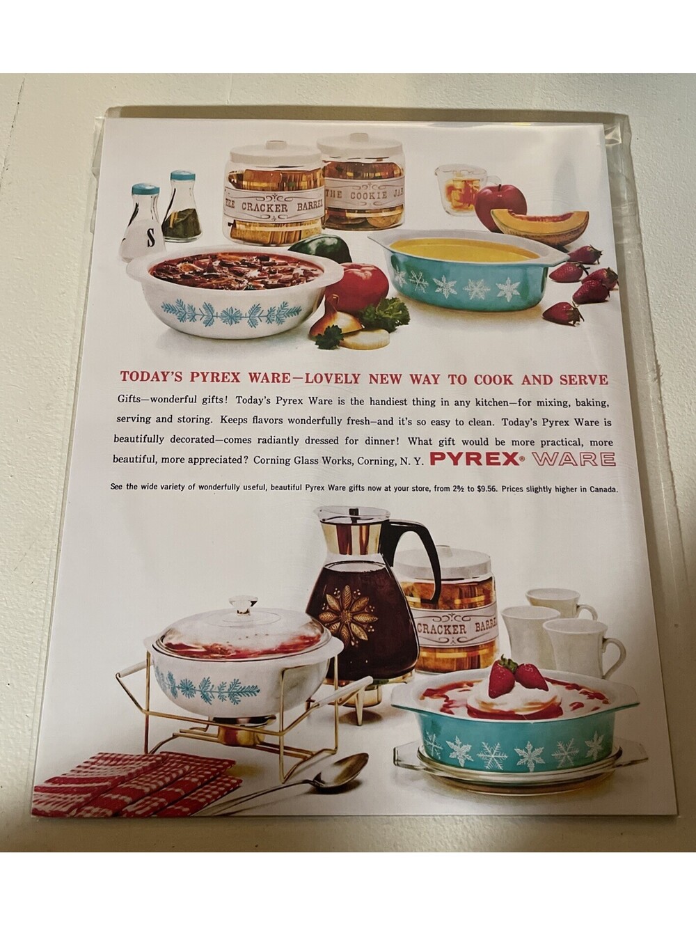 Pyrex Ware PRINT 8.5"x11" Ad Sign Vintage 1962 Cookie Jar Cracker Barrell